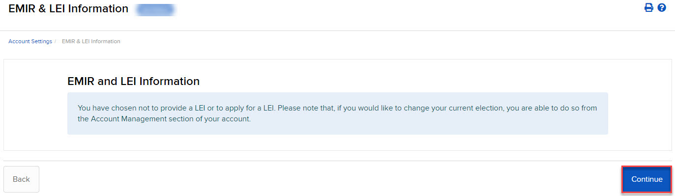 The EMIR & LEI information confirmation page in broker portal. 